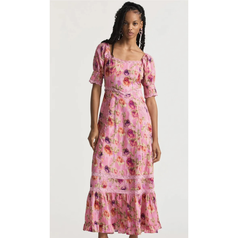 loveshackfancy Mariata Floral Lace Trim Maxi Dress Size 6‎